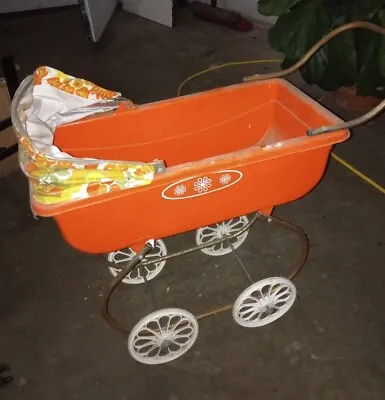 Vintage Baby Doll Buggy Stroller Orange Carriage 1970s 1960s Decor • $29.99