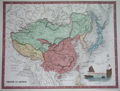 $54.99 • Buy 1850 Original Map China Hongkong Beijing Korea Seoul Japan Taiwan Shanghai Tibet