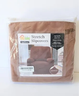 Easy Going Stretch Recliner Chair 2 Pc Slipcover Brown Microfiber Storage Pocket • $29.95