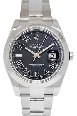 Rolex Datejust II Steel Black Roman Dial Mens 41mm Watch +Papers '13 116300 • $10950