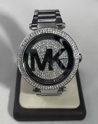 Michael Kors Women 39MM Watch MK Logo Silver Mirror Dial Rhinestone MK5925- Runs • $50