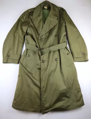 Vintage Mens Military Army Olive Green Trench Coat Double Breasted MEDIUM Reg. • $49.49