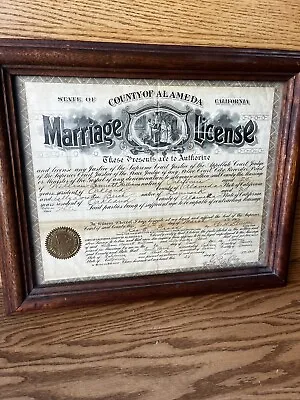 Vintage 1916 Glass Framed Marriage Certificate • $30