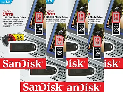Lot Of 5 SanDisk 16GB Cruzer Ultra USB 3.0 100MB/s Flash Thumb Drive SDCZ48-016G • $23.95