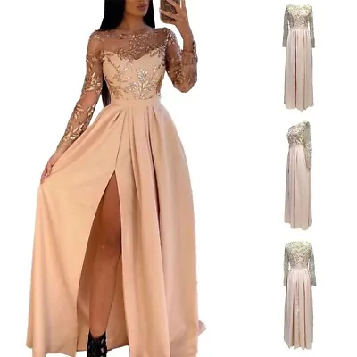 Party Ball Gown Maxi Dress For Women With Elegant Lace Sleeves And Round Neck • £42.37