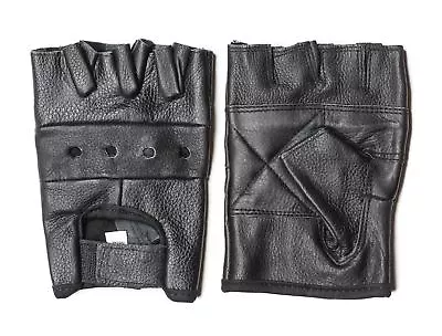 Fingerless Leather Gloves Black Mens Lightweight Heavy Duty Bikers Work Gloves • $7.99