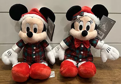 Disney Mickey Minnie Mouse Plush 14  Pajamas Plaid Christmas PJ’s Red Slippers • $45