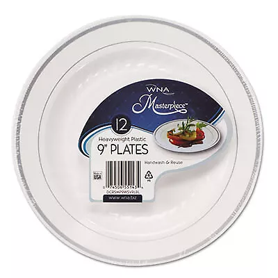 WNA Masterpiece Plastic Dinnerware 9  Dia White/silver 10/pack RSMP91210WSLV • $24.72