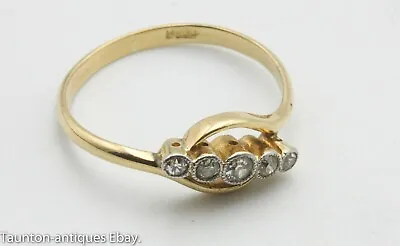 18 Ct Yellow Gold Art Nouveau Cross Over 5 Stone Diamond Edwardian Ring Size: Q  • £345