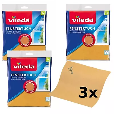 3x Vileda Microfibre Cloth Window Glass Microfibre 3 Pieces Streak Free Cleaning • £11.88