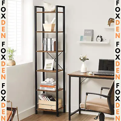 Tall Industrial Bookcase Narrow Vintage Display Unit Slim Rustic Storage Shelves • £64.97