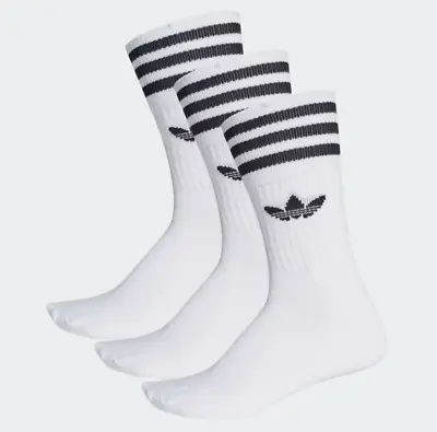 Adidas Solid Crew Socks 3 Pairs In White And Black Size Size US 9-11.5 • $34.99