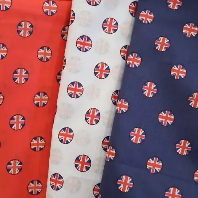 Polycotton Fabric Polka Dots Union Jack Flags British UK • £2.70