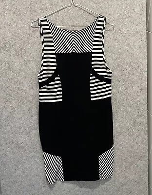 Finders Keepers Womens Size 12 Black White Stripe Dress Sleeveless NWT RRP $119 • $8.99