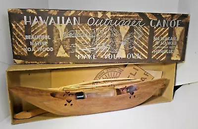 Vintage Hawaiian Outrigger Canoe Wooden Model W/Orig Box Island Import Honolulu! • $85