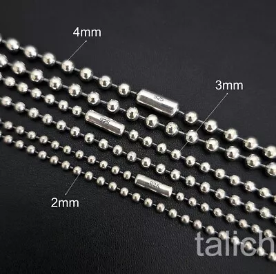 Shiny 925 Sterling Silver Ball Chain Necklace 2mm 3mm 4mm 50cm 55cm 60cm • $25.50