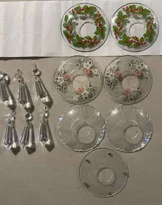 $49.99 • Buy Rare Vintage Lot Glass Bobeches & Crystal Chandelier Parts 13 Pieces