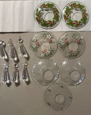 $49.99 • Buy Rare Vintage Lot Glass Bobeches & Crystal Chandelier Parts 13 Pieces