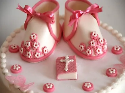 Edible White Baby Girl Shoes Set CHRISTENING  Handmade Sugarpeste • £14.49