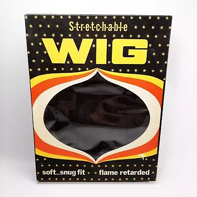 Vtg Collegeville Halloween Costume Wig Black Stretchable Long IN BOX • $14.95