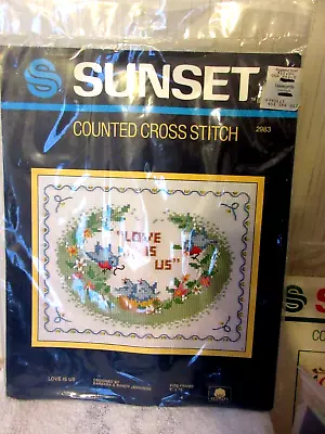 NEW Vintage 1984 Sunset Counted Cross Stitch Kit  Love Is Us   8x10  Bluebirds • $4.75