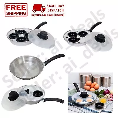 2/3/4 Cup Egg Poacher Pan With Lid Non-Stick For Healthy Breakfast Silver 9103 A • £11.99