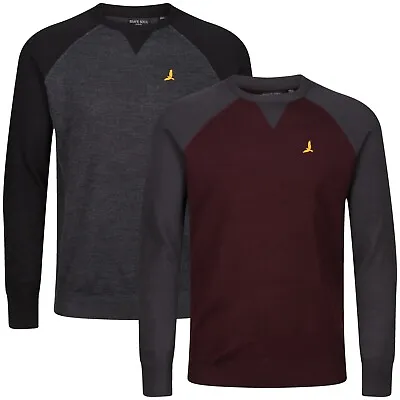 Mens Jumper Crew Round Neck Knit Fitted Sweater Pullover Knitwear Contrast Top • £11.99