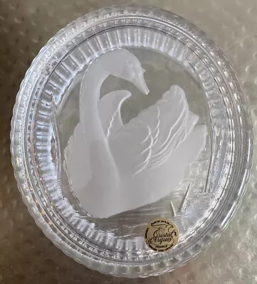 Cristal D'Arques France SWAN Oval Lead Crystal Trinket Jewelry Box Lid NOTE • $8.40