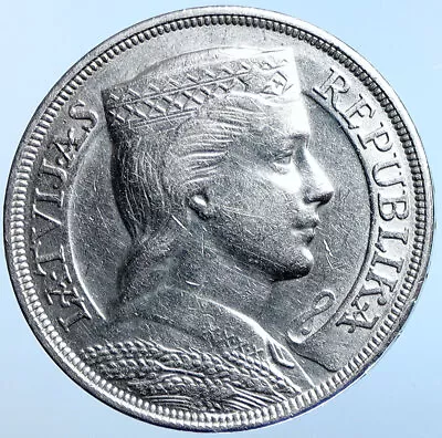 1932 LATVIA W Female Headwear 5 Lati LARGE Vintage Silver European Coin I114629 • $518.80