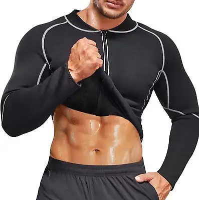 $22.99 • Buy Men's Sweat Neoprene Weight Loss Sauna Suit Workout Shirts Long Sleeve Shaper