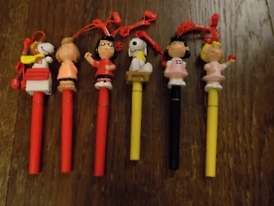 Vtg Lot 6 Peanuts Snoopy Pens W 3D Toppers Peppermint Patty Lucy Snoopy Marcie + • $49.99