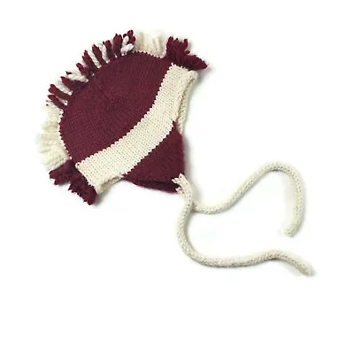 Kids Hand Knit Mohawk Hat Fall Winter Braided One Size Red White Acrylic Yarn  • $11.52