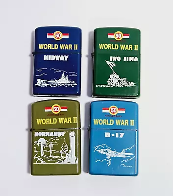 Vtg Lot Of 4 1995 Z-16 50th Anniversary WW Ll Flip Top Lighters Midway Iwo Jima • $19.99