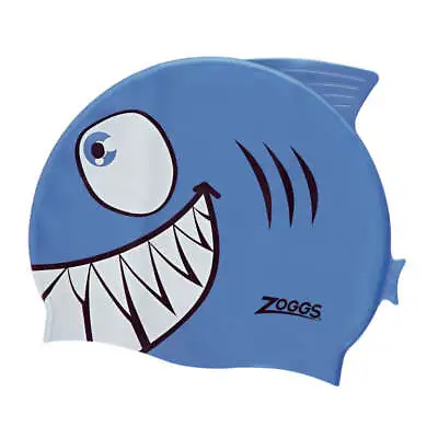 Zoggs Swimming Cap Junior Silicone Swim Hat Blue Shark Character Durable Pool • £12.50