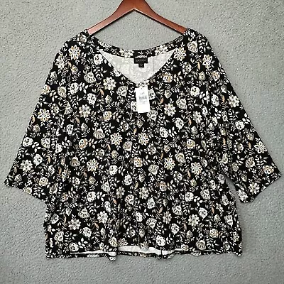 J Jill Top Women 2X Plus Black Floral Wearever Jersey Knit Cottage Spring NWT • $34.97