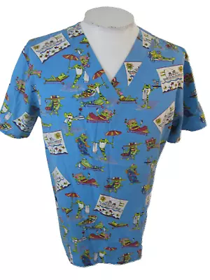 Trend Medical Scrub Shirt Unisex Sz M Funny Frogs Vacation Cruise Ship Beach • $14.44