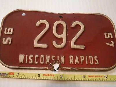 Vintage Wisconsin Rapids Bicycle License Platre 56-57 • $9.95