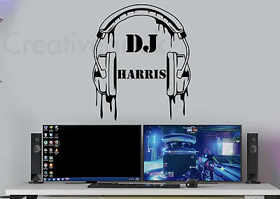 £7.15 • Buy Personalised DJ Music Headset Wall Stickers Decals Murals Melting Gamer Headset 