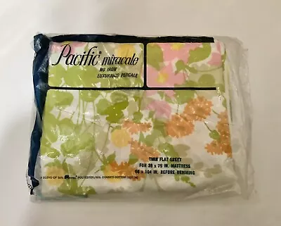 Pacific Miracle Luxurious Percale VTG Twin Flat Sheet NOS Retro 70s Flowers • $13