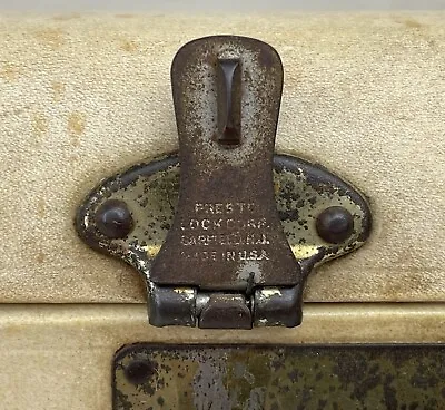 Presto Lock Corp Beige Leather Trim Hard Suitcase Luggage USA Vintage 1930's 21  • $54.99