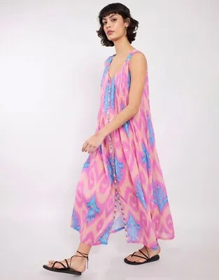 East IKAT Indian Cotton Dress Arty Boho Hippy Ethnic Ethnic Gauze Midi Maxi M L • $63.13