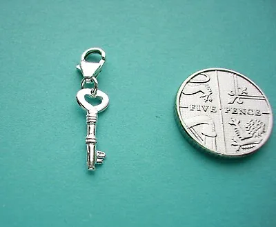 Clip On 925 Sterling Silver KEY Charm /TRIGGER LOBSTER CLASP  • £6.82
