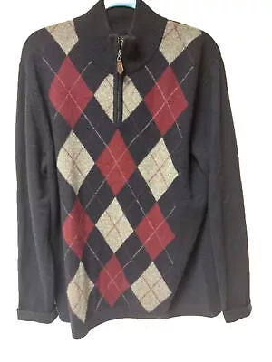 Ethan Pierce Men’s Sweater 2 Ply 100% Cashmere  Black Gray Red Argyle 1/4 Zip XL • $31.99