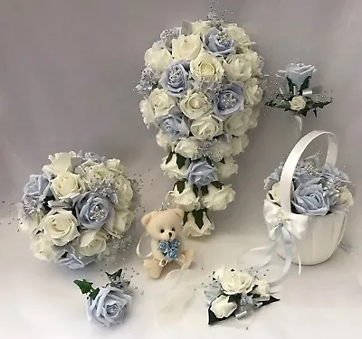 £9 • Buy Wedding Flowers Ivory Rose Crystal Bouquet, Bride, Bridesmaid, Flower-Girl Wand