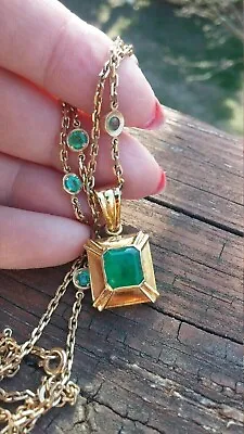 2Ct Lab Created Asscher Emerald Vintage Pendant Necklace 14K Yellow Gold Plated • $98.27