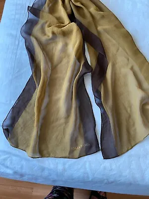 Vintage Authentic Ellen Tracy 100% Silk Scarf 55  X 14  Tobacco/Brown Colors EUC • $8