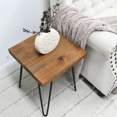 GREENAGE Minimalist Square Old Pine Wood End Table Rustic Surface Side Table • $58.64