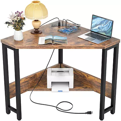 Triangle Small Space Study Desk Corner Computer Desk Office W/ Charging Station • $87.99