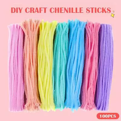 100 Assorted Chenille Craft Stems Pipe Cleaners Sticks Children Puzzle 30cm U4J5 • £4.13