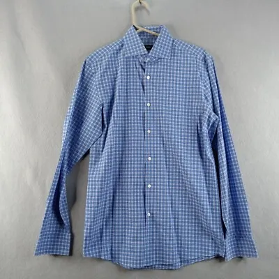 HUGO BOSS Men's Dress Shirt 15.5 34/35 Blue Plaid Sharp Fit Business Casual • $21.99